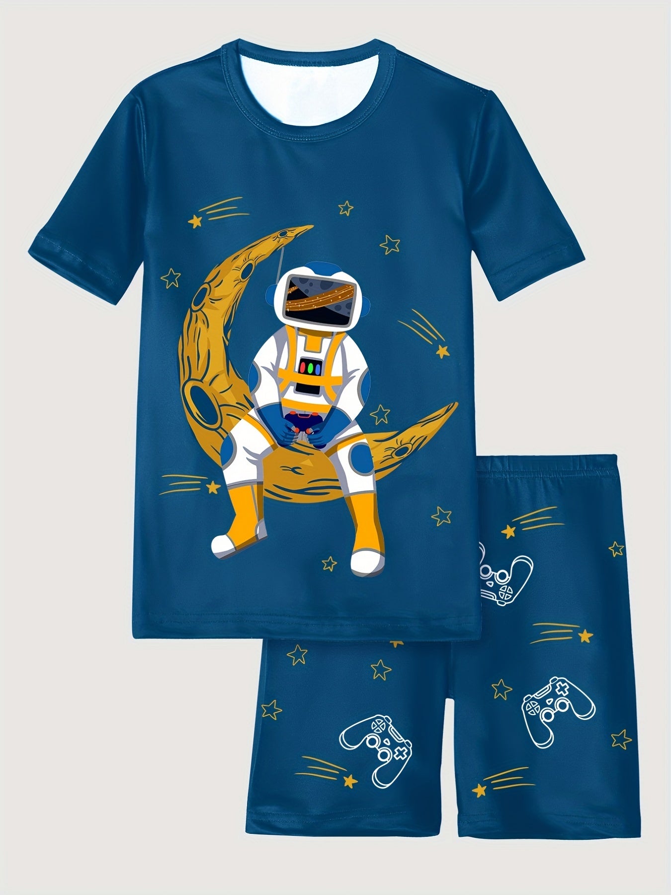Boy's Moon Astronaut Pajama Set Short Sleeve Top & Shorts