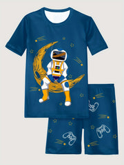 Boy's Moon Astronaut Pajama Set Short Sleeve Top & Shorts
