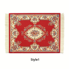 Persian Mini Woven Rug Mat Mouse Pad Retro Style Carpet Pattern Tassels Coaster