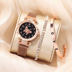 Rhinestone Butterfly Quartz Watch & Accessory Set