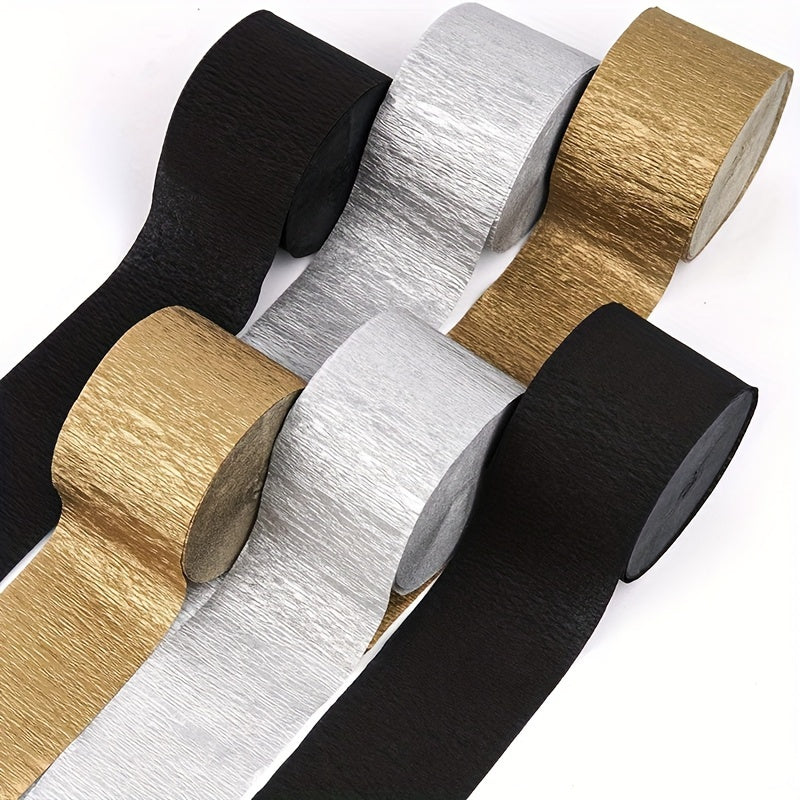 Crepe Paper Streamers Rolls Silvery & Golden 24.99m Long 4.57cm Wide