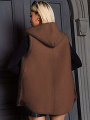 Hooded Teddy Vest Button Front Sleeveless Casual Outerwear