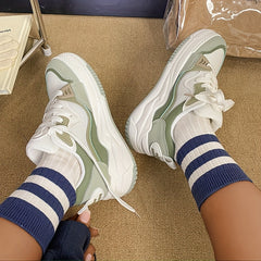 Women's Breathable Mesh Sneakers Lace Up Colorblock Shoes Platform