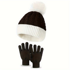 Kids Knitted Hat And Gloves Set, Autumn Winter Thickened, 2pcs