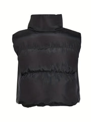 Solid Zip Up Vest Casual Winter Warm Sleeveless Outerwear