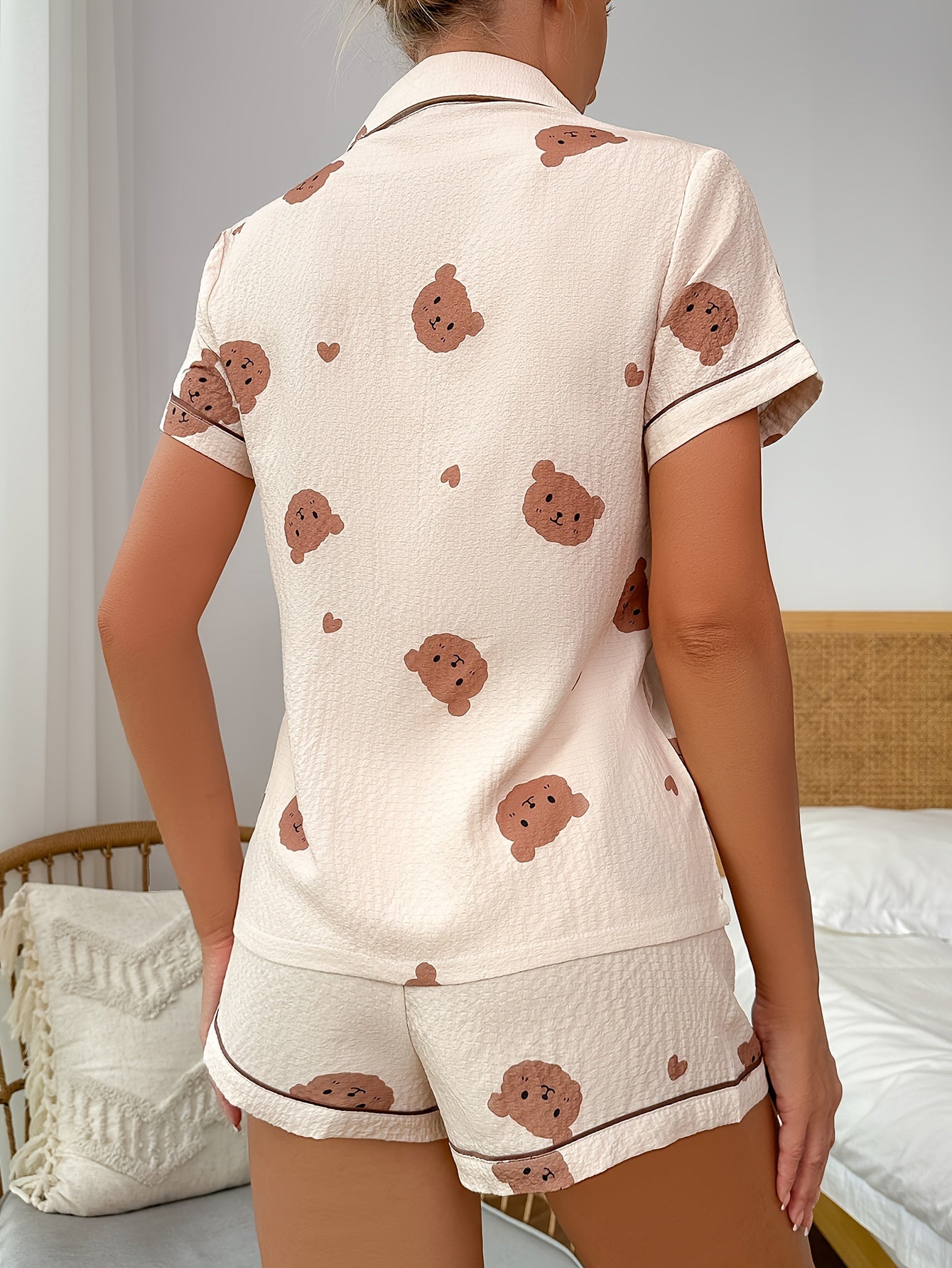 Bear Print Pajama Set Short Sleeve Top & Shorts