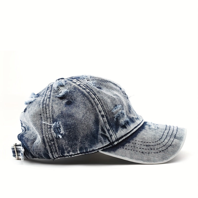 Unisex Breathable Adjustable Baseball Cap With Distressed Design
