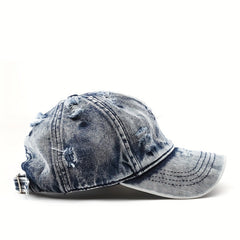 Unisex Breathable Adjustable Baseball Cap With Distressed Design