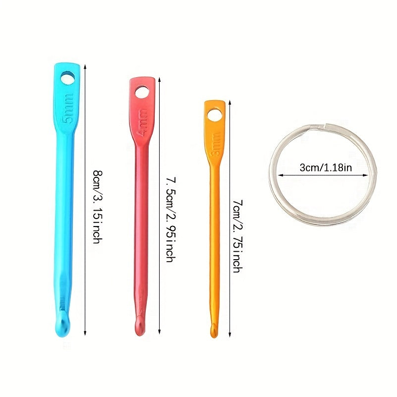 3pcs Crochet Single End Knitting Tools Key Ring Ergonomic Handle Hooks Needles