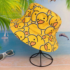 Unisex Duck Print Sunshade Bucket Hat for Outdoor Travel