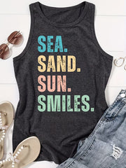 Letter Print Crew Neck Tank Top Casual Sleeveless Tank Top