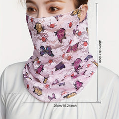 Lace Neck Gaiter Butterfly Print Veil Thin Breathable Sunscreen Face Covering
