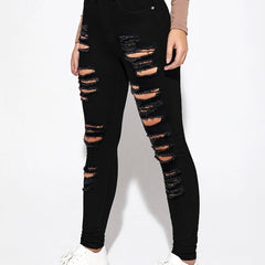 High Waist Distressed Skinny Jeans Ripped Holes Slim Fit Denim Pants