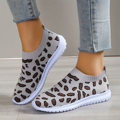 Women's Leopard Printed Sock Sneakers Low Top Slip On Walking Shoes