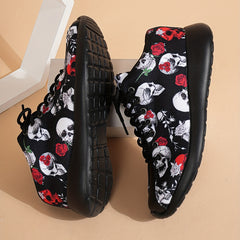 Women's Skull Pattern Lightweight Sneakers Lace Up Running Shoes