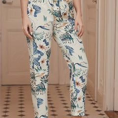 Vintage Floral Print Pants Vacation Knotted Long Length Pants
