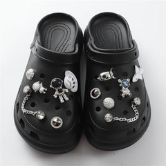 Silver Spaceman Clogs with Detachable Decor for Shoes