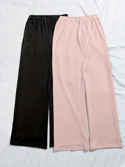 2 Pack Plus Size Basic Loungewear Bottoms Set Women's Plus Comfort Solid