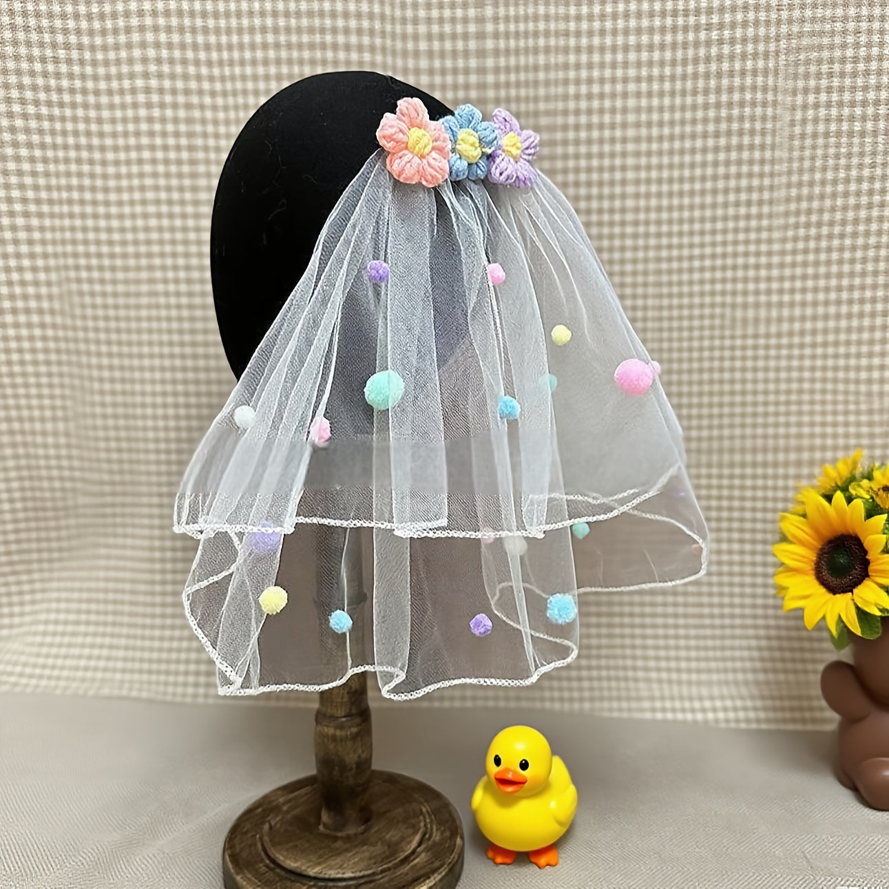Colorful Pom Pom Ball Birthday Party Veil Headpiece