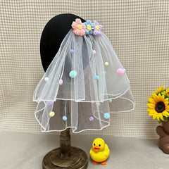 Colorful Pom Pom Ball Birthday Party Veil Headpiece