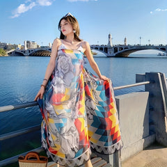 Oversized Floral Print Scarf Geometric Gauze Shawl Wrap