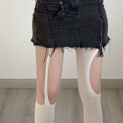 Mesh Pantyhose Asymmetrical Suspenders Hollow Out Slimming Stockings