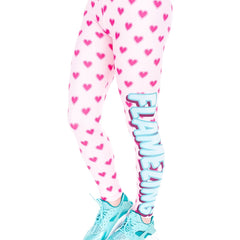 Pink Hearts Print High Waist Skinny Leggings