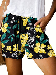 Floral Print Wide Leg Drawstring Shorts for Women