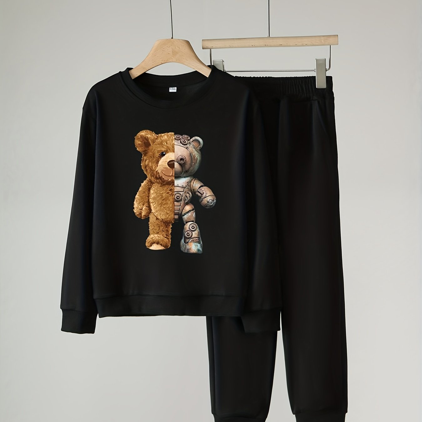 Bear Robot Pattern Boy's 2pcs Sweatshirt & Sweatpants Set for Spring Fall