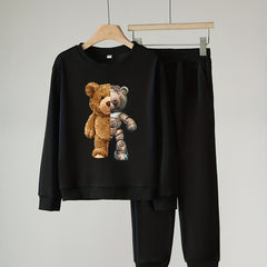 Bear Robot Pattern Boy's 2pcs Sweatshirt & Sweatpants Set for Spring Fall