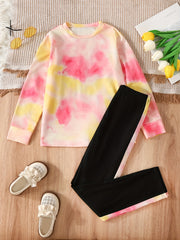 Girl's Tie Dye Long Sleeve Top & Pants Set