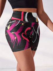 Heart Graffiti Print High Waist Yoga Sports Shorts Women's Activewear
