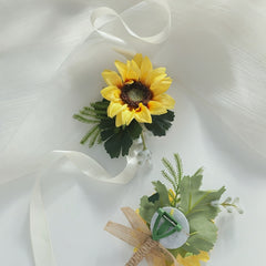 Sunflower & Greenery Wristlet Bouquet Set - Vibrant Yellow Sunflowers