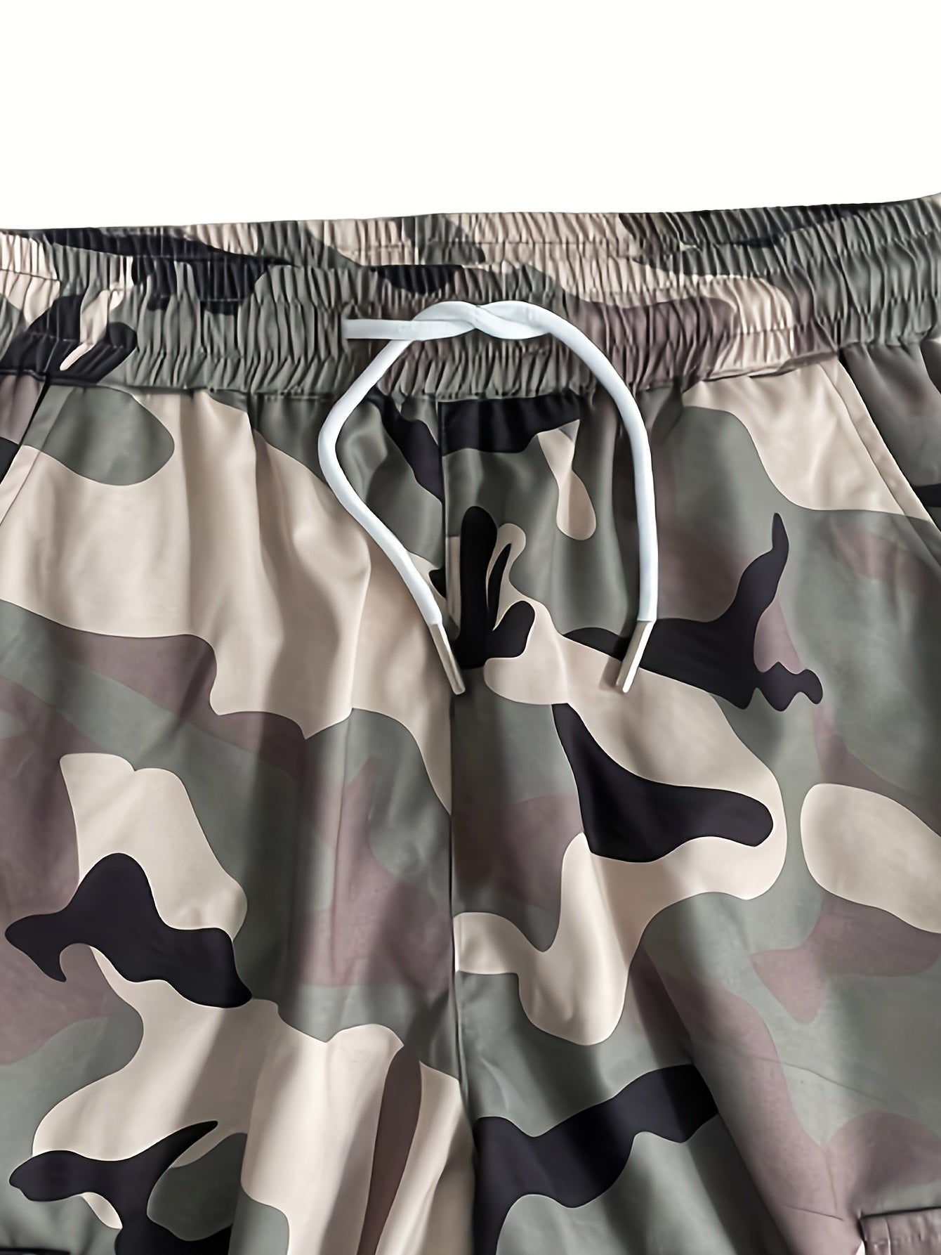 Men's Camo Cargo Pants Active Elastic Waist Drawstring Loose Pants