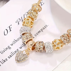 Crystal Heart Charm Bracelet Snake Chain Women Gift
