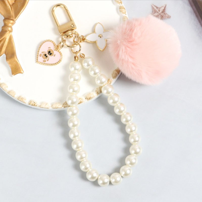 Fur Ball Pearl Bear Tag Bag Pendant Plush Keychain