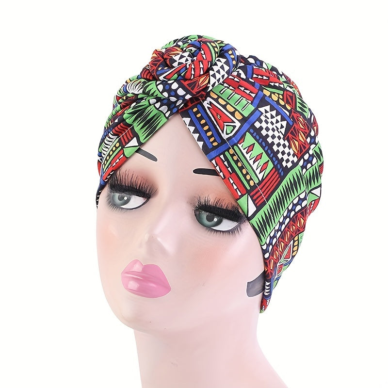 Leopard Boho Print Turban Cap Cotton Elastic Head Wrap Knotted Bonnet Head Scarf