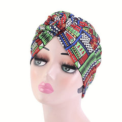Leopard Boho Print Turban Cap Cotton Elastic Head Wrap Knotted Bonnet Head Scarf