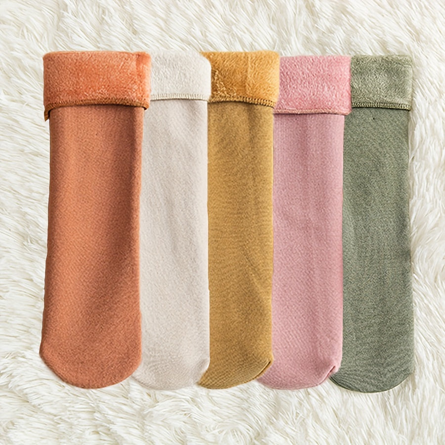 5 Pairs Plush Lined Socks Comfy & Warm Mid Tube Women's Stockings