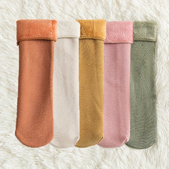 5 Pairs Plush Lined Socks Comfy & Warm Mid Tube Women's Stockings