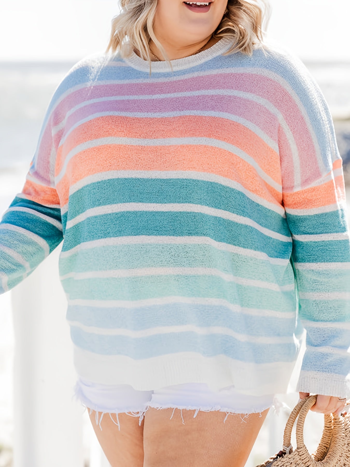 Colorblock Stripe Print Round Neck Sweater