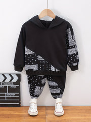 Boy's Paisley Pattern 2pcs Hoodie & Sweatpants Set for Spring Fall