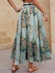 Floral Print Pleated Maxi Skirt High Waist