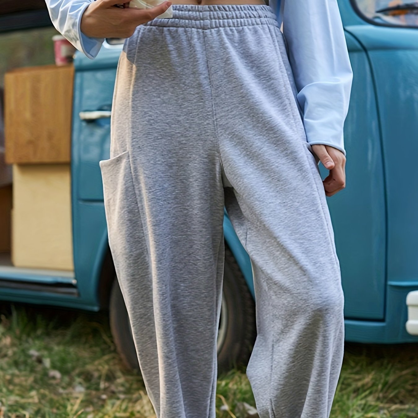 Women's Outdoor Workout Casual Sports Pants Large Pocket Elastic Waist