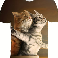 Kids 3D Kitty Graphic T-shirt Short Sleeve Tee for Boys and Girls