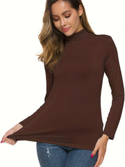Thin Fleece Warm Long Sleeve Bottoming Top Solid High Stretch Top