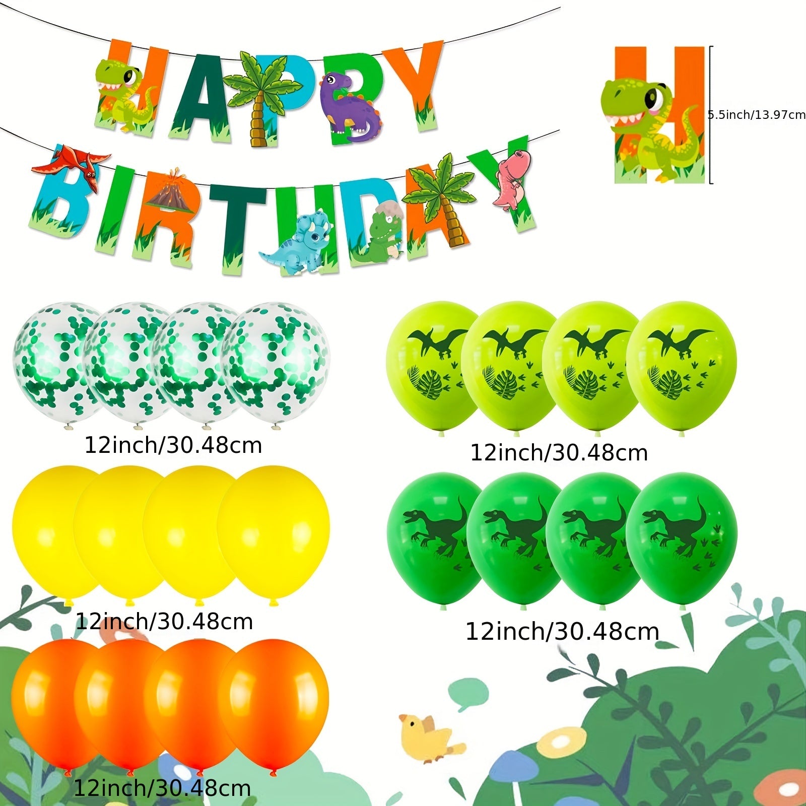 Dino 1-5 Birthday Decor Set: Foil Balloons, Green Balloons, Photo