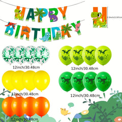 Dino 1-5 Birthday Decor Set: Foil Balloons, Green Balloons, Photo