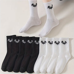 10 Pairs Bat Print Socks Women's Mid Tube Stockings & Hosiery