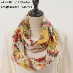 Bohemia Peacock Print Scarf Women Vintage Neckerchief Windproof Wrap